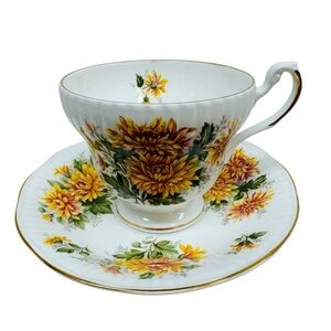 Royal Dover Tea Cup Saucer Chrysanthemum November Floral Bone China England